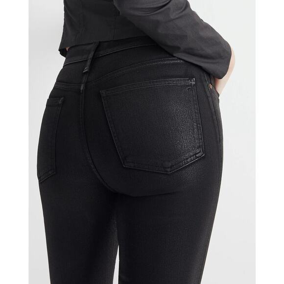 NWT Madewell Kick Out Crop Jeans in True Black Wash: Coated Edition Size 26 - Picture 3 of 8